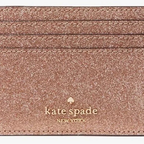 KATE SPADE Tinsel Glitter Boxed Slim ID Credit Card Holder Wallet Rose Gold NWT - Picture 2 of 12